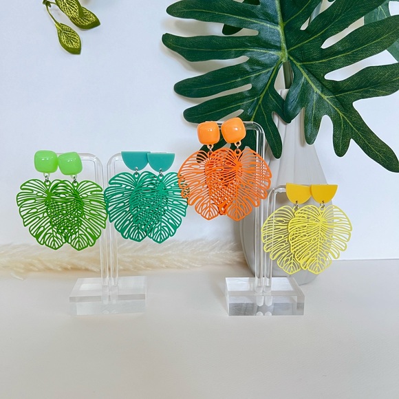 Colorful Leaf Earrings - Pop-of-color Statement Earrings - Summer Earrings - Picture 4 of 16